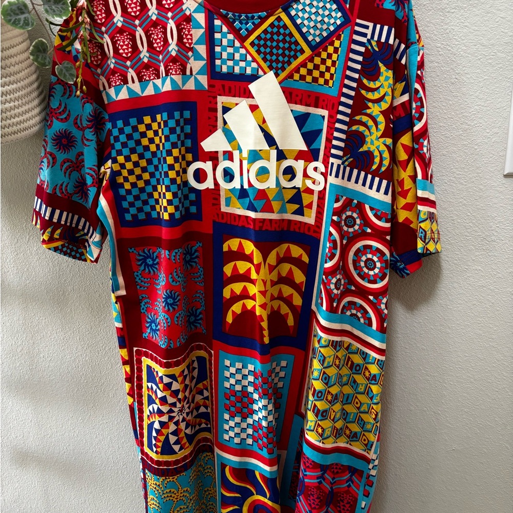Adidas Red and Blue Raglan Sleeve Mini Dress